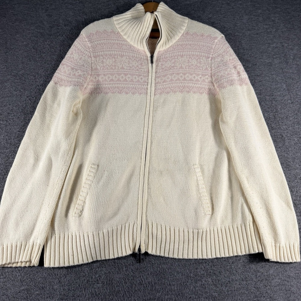 Lauren Ralph Lauren Fair Isle Cream & Pink Sweater Women's 1X Full Zip Pockets